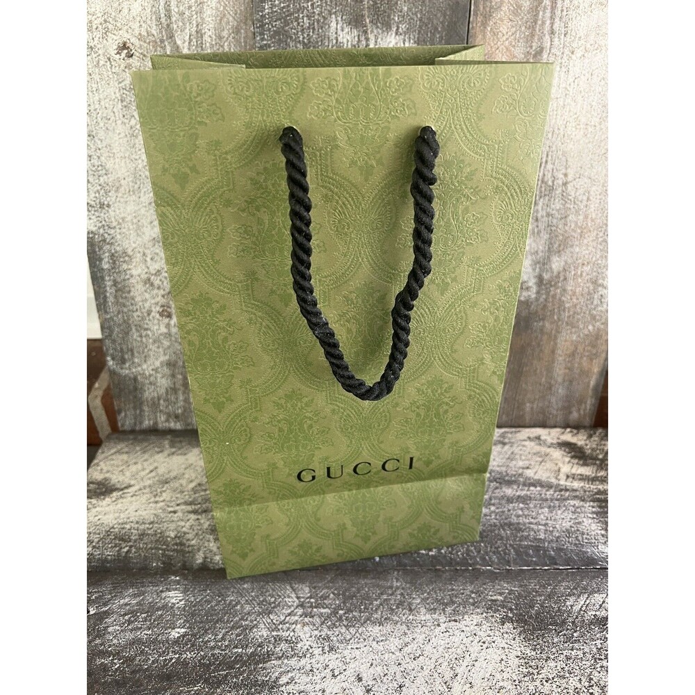 GUCCI Limited Edition Shopping Gift Bag Tote 11.41"x6.7"x4.45" Green Embossed